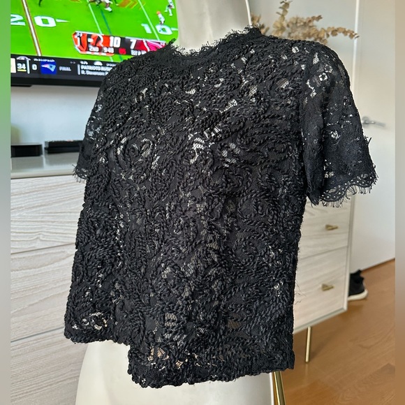 ZARA Trafaluc Low Turtleneck Black Lace Textured Crop Top Blouse - Picture 5 of 6